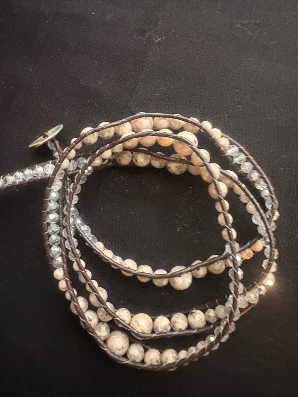 Beaded Wrap Bracelet in Cream and Clear - Women Jewelry